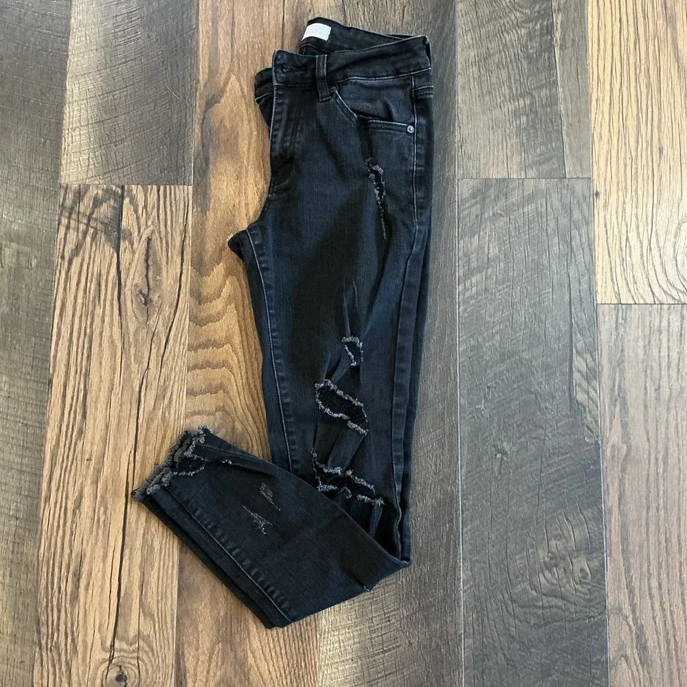 KanCan Women's Distressed‎ Skinny Jeans Black Size 3/25 Raw Hem Stretch - Picture 3 of 3